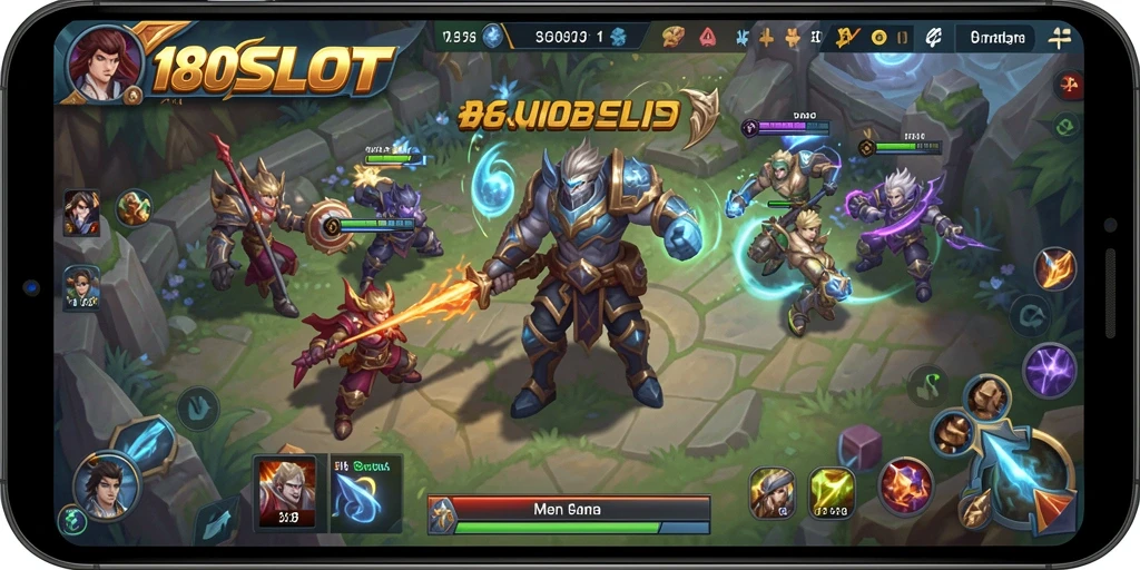 Screenshot gameplay 180SLOT yang menunjukkan pertarungan tim di arena.